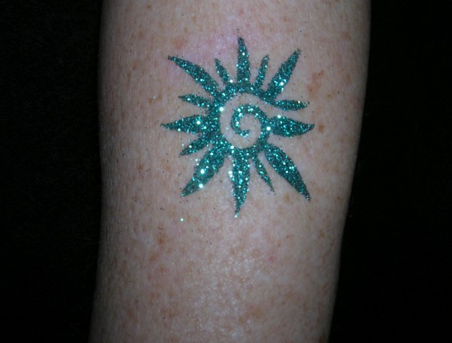 Glitter tattoos -very popular. Last for 2/3 days ----- Examples: